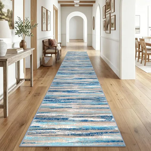 Miniatura 81 de Alfombra de pasillo moderna Lansny 2 x 6 pulgadas, alfombra de cocina lavable verde mostaza multicolor, alfombra antideslizante suave para pasillo