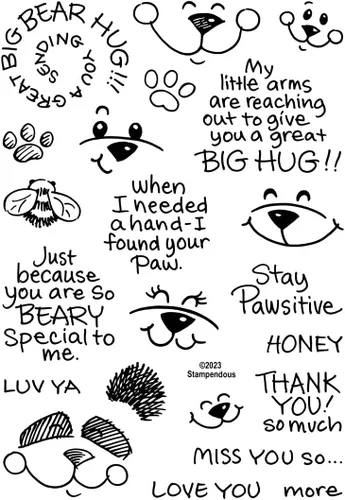 Miniatura 4 de Spellbinders Stampendous Bear Hugs Face and Sentiments - Juego de sellos transparentes