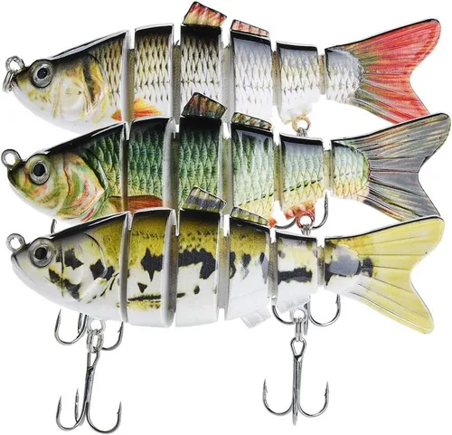 Señuelos de pesca realistas para lubina, trucha, lucioperca, pez depredador, cebos realistas de peces multiarticulados, kits de aparejos de pesca