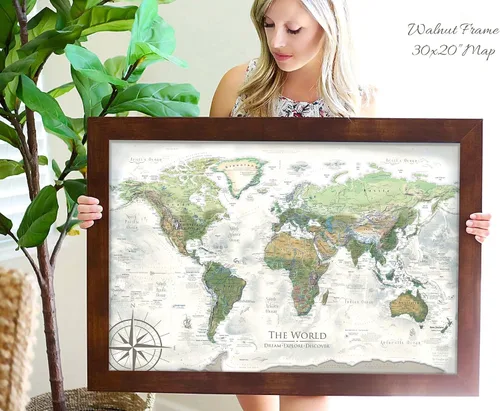 Miniatura 5 de Tablero de alfileres personalizado con mapa del mundo, lienzo estirado grande, póster enrollado o mapa enmarcado, mapa del mundo con alfileres