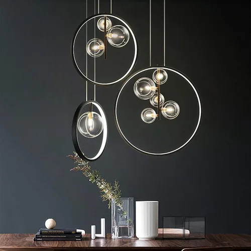 Miniatura 3 de Lámpara colgante de techo, lámpara de araña LED negra, pantalla de cristal de burbujas, lámpara moderna Sputnik, lámpara de araña para comedor