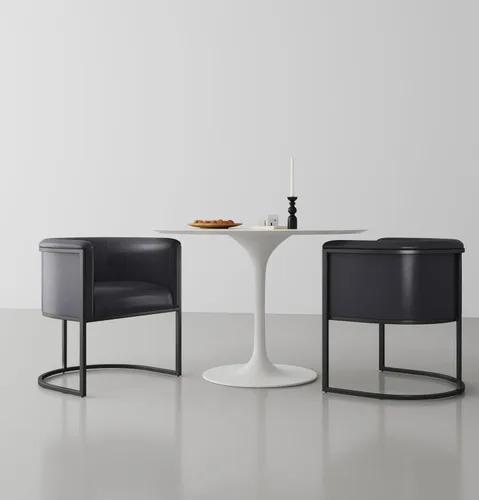 Miniatura 2 de Manhattan Comfort Bali - Silla de comedor de piel sintética, diseño Art Deco moderno con silueta escultórica, marco de metal, cojines acolchados