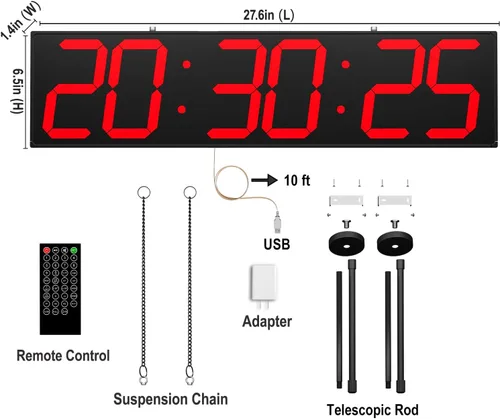 Miniatura 2 de CHKOSDA Reloj de pared digital de doble cara de 28.5 pulgadas, reloj grande LED multifuncional con temporizador, pantalla de temperatura y fecha