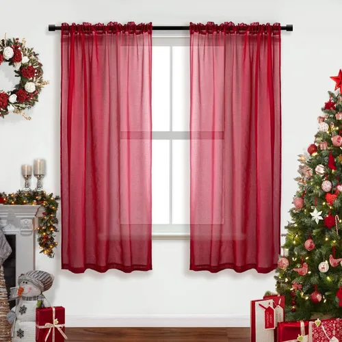 Miniatura 23 de XTMYI Cortinas negras de 48 pulgadas de largo para dormitorio, juego de 2 paneles, bolsillo para cortinero, cortinas de encaje transparentes