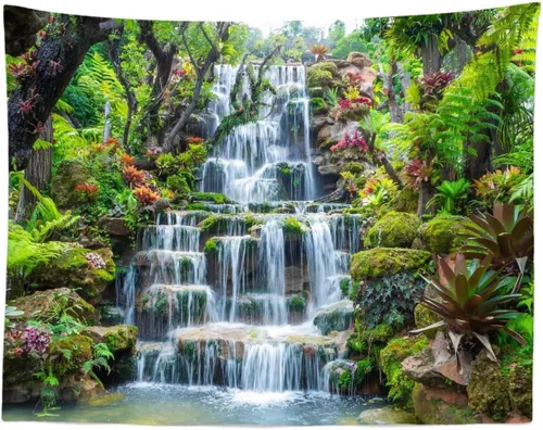 Miniatura 9 de BELECO Tapiz de lago bosque, pintoresco tapiz de cascada de montaña, tapiz para colgar en la pared, increíble cascada en el parque nacional