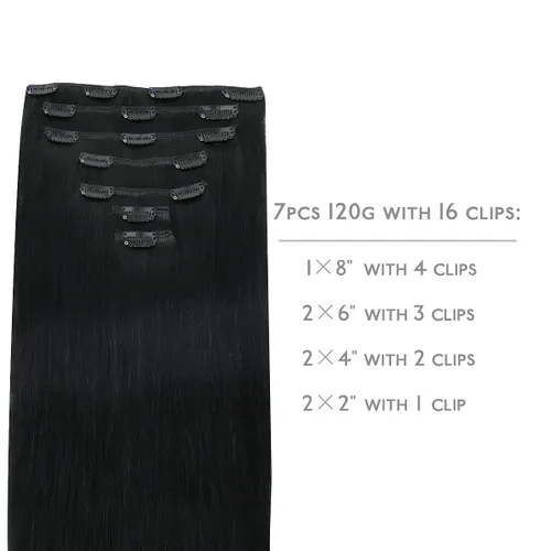Miniatura 2 de WENNALIFE Extensiones de cabello humano real con broches, 20 pulgadas, 4.23 oz, 7 piezas de extensiones de cabello humano con clip, color negro