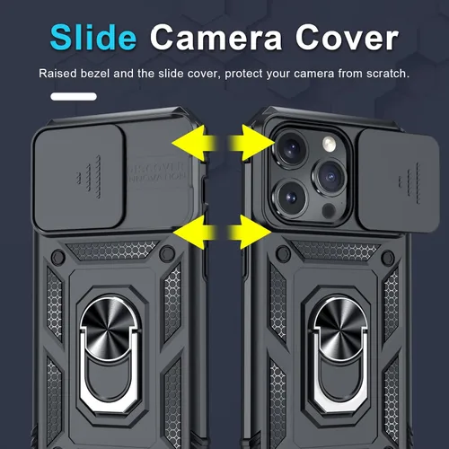 Miniatura 3 de Janmitta Funda para iPhone 14 Pro con cubierta deslizante para lente de cámara incorporada + protector de pantalla, funda de cuerpo completo Negro