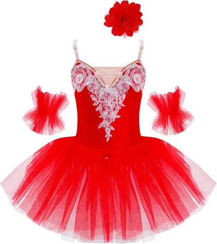 Miniatura 29 de JEATHA Camisola para niñas y niñas, leotardo con falda, vestido de ballet, cisne, lago, tutú, bailarina, disfraces para competición