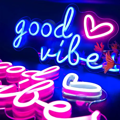 Miniatura 6 de HOHOSIGN Letreros de neón azul de buenas vibraciones para decoración de pared, decoración de habitación estética de luz de neón azul, letrero LED