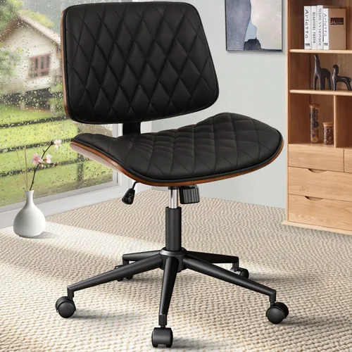 Miniatura 13 de CLATINA Silla de oficina en casa sin brazos, silla de escritorio con ruedas, silla de lectura de altura ajustable, respaldo medio de cuero y silla