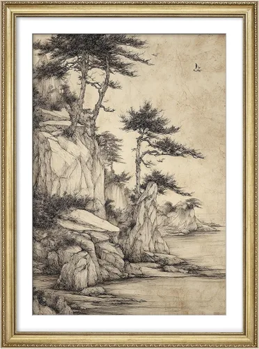 Miniatura 133 de MUDECOR Lienzo enmarcado prémium para pared, pinos nevados en bosque de invierno, ilustraciones modernas, arte contemporáneo, escénico, divertido