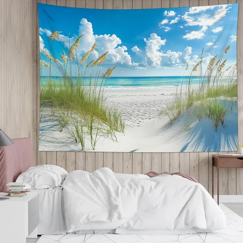 Miniatura 37 de LB Tapiz de hongos para colgar en la pared, luna y estrella en beige, tapiz de pared para dormitorio, estética de planta verde, arte de pared