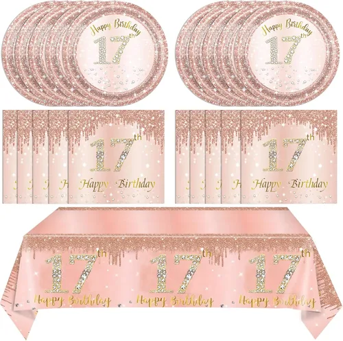 Miniatura 17 de 41 piezas de decoración de cumpleaños número 60 para mujeres, oro rosa, suministros de cumpleaños de sesenta años, platos, servilletas, mantel, 60