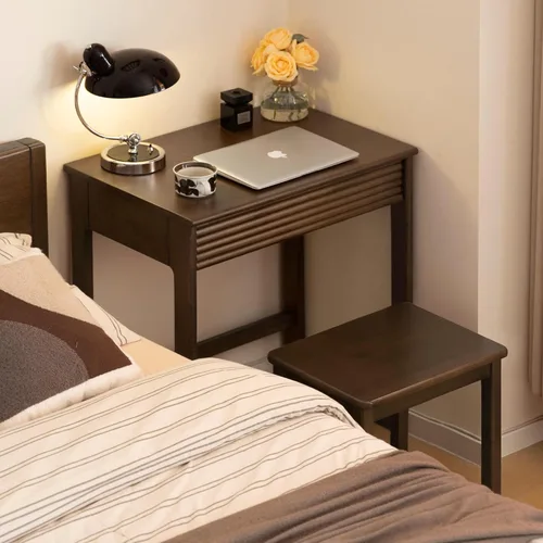 Miniatura 5 de Escritorio de madera maciza con acabado de nogal, escritorio pequeño para oficina en casa, escritorio de computadora para espacios pequeños