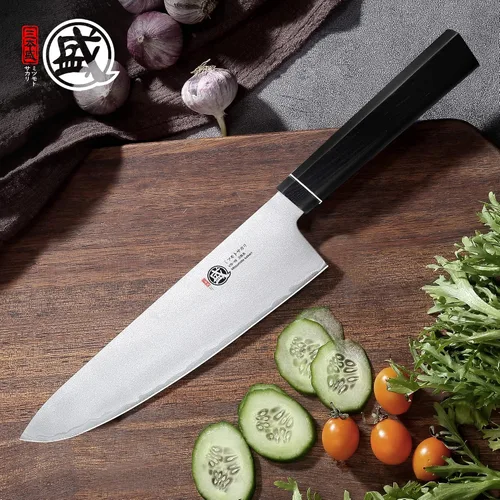 Miniatura 5 de MITSUMOTO SAKARI Gyuto - Cuchillo de chef japonés VG-10 de 8 pulgadas, cuchillo de cocina forjado a mano para carne y verduras, mango G10 con caja
