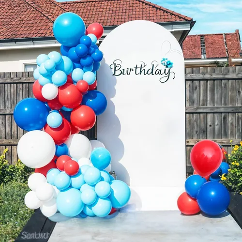Miniatura 4 de Kit de arco de globos rojo y azul, kit de guirnalda de globos rojo, blanco y azul, globos dorados arena, globos azul marino y blancos para Día