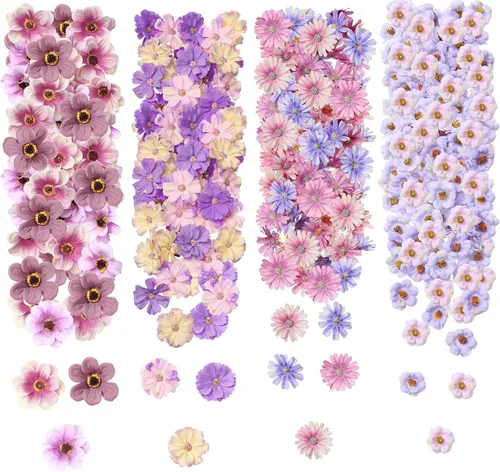 Miniatura 8 de Cindeer 217 piezas de mini cabezas de flores de seda a granel, pequeñas flores falsas para manualidades, flores artificiales 3D de tela suelta