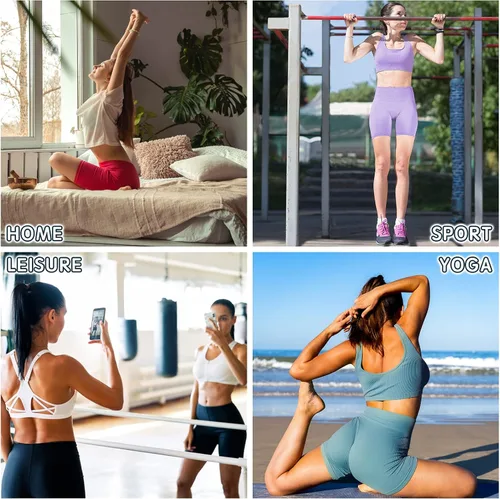 Miniatura 5 de KOWTIGER Pantalones cortos de yoga para mujer, cintura alta, con bolsillos, elásticos, para ciclismo, correr, deporte, entrenamiento, gimnasio