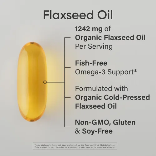 Miniatura 2 de Sports Research Cápsulas blandas de aceite de linaza orgánico de 1242 mg, suplemento Omega 3 a base de plantas con 720 mg de ALA para mujeres