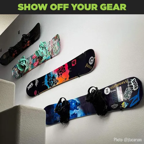 Miniatura 2 de HIDEit Mounts HBoard - Clips horizontales de montaje en pared para snowboard - American Company - Soporte de pared horizontal de acero negro y goma