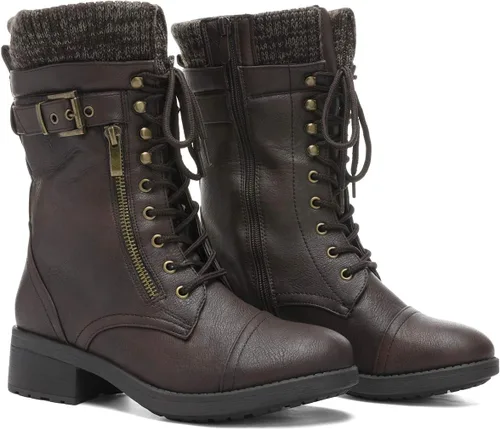 Miniatura 3 de DREAM PAIRS Botas militares de invierno con cordones de media pantorrilla para mujer