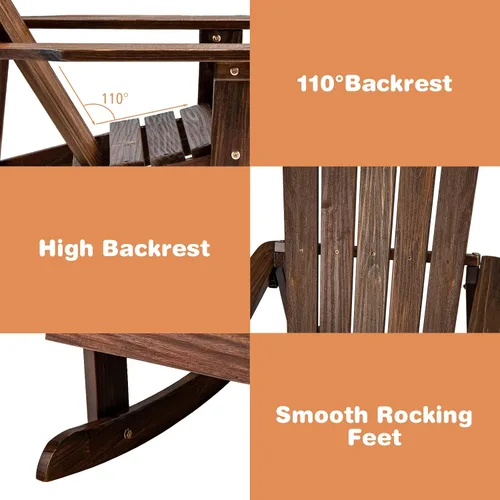 Miniatura 8 de Giantex Mecedora Adirondack de madera para niños, para exteriores, con asiento de listones, pies mecedores suaves, capacidad de peso de 300 libras
