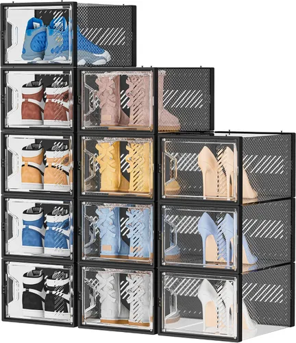 SIMPDIY - Paquete de 12 cajas de almacenamiento de zapatos XL, organizador de zapatos para armario, cajas de almacenamiento de zapatos de plástico