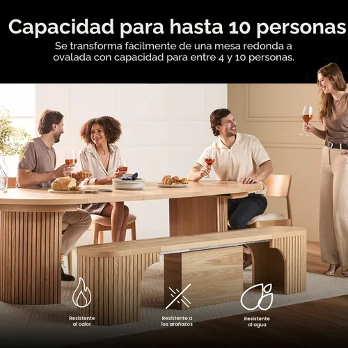 Miniatura 4 de Transformer Table - Mesa de comedor redonda extensible de madera maciza, mesa de comedor redonda extensible, muebles modernos que ahorran espacio