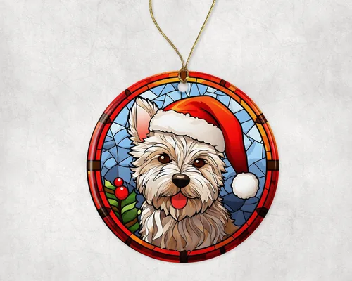 Miniatura 3 de West Highland Terrier - Adorno de cerámica de vitral de Navidad, adorno colgante para árbol de Navidad, adorno de vitral de perro, adorno religioso