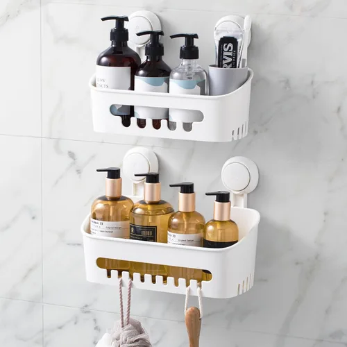 Miniatura 12 de LEVERLOC Paquete de 2 ventosas para ducha, organizador de ducha, estante de baño extraíble, succión de almacenamiento, potente capacidad máxima