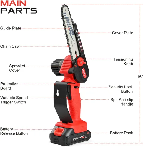 Miniatura 4 de Mini motosierra inalámbrica, portátil de 6 pulgadas, motosierra eléctrica de mano con una sola mano para cortar madera y trabajar la madera, mini