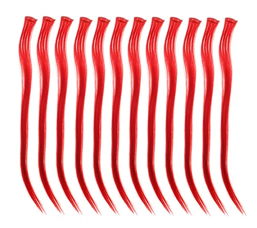 Miniatura 8 de SWACC 12 unidades de broches con extensiones reflejos para cabello de un solo color para fiestas. Mechones de cabello sintético de color., Azul Azul