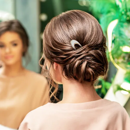 Miniatura 8 de Lurrose 2 palillos de pelo vintage de metal para el cabello, palillos elegantes de luna, tocado en forma de U, accesorios de peinado para mujeres