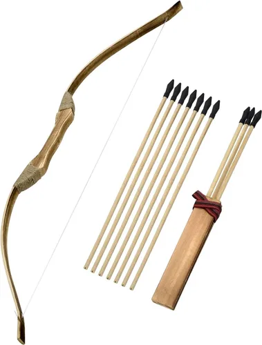 Kids Bow and Arrow Set, 32 Inch Archery Set Handmade Wooden Toy Bow and Arrow for Kids 4-6 8-12, Cosplay Game Costume Prop Play, 1 Bows 1 Quivers