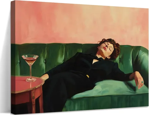 Arte de pared vintage para mujer, dama victoriana funky acostada en sofá, impresiones en lienzo, pintura melancólica, póster de decoración ecléctica