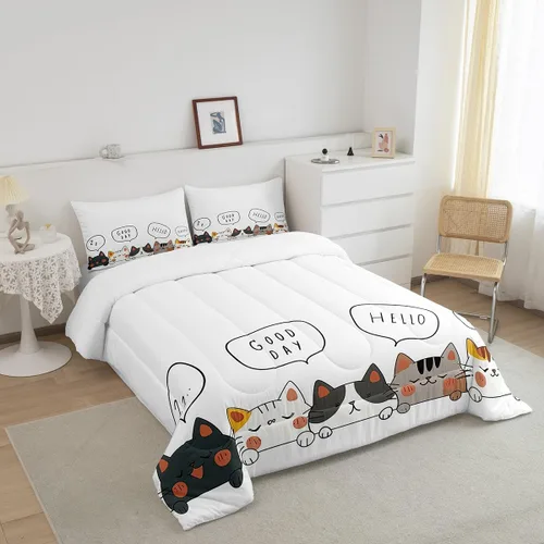 Miniatura 88 de Erosebridal Juego de ropa de cama para niños, tamaño individual, diseño de gatos de dibujos animados, para niñas, niños y adolescentes, edredón