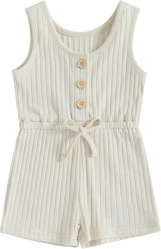 Miniatura 71 de Traje de verano para niña pequeña, de manga corta, acanalado, overol liso, pantalones cortos, ropa para recién nacidos