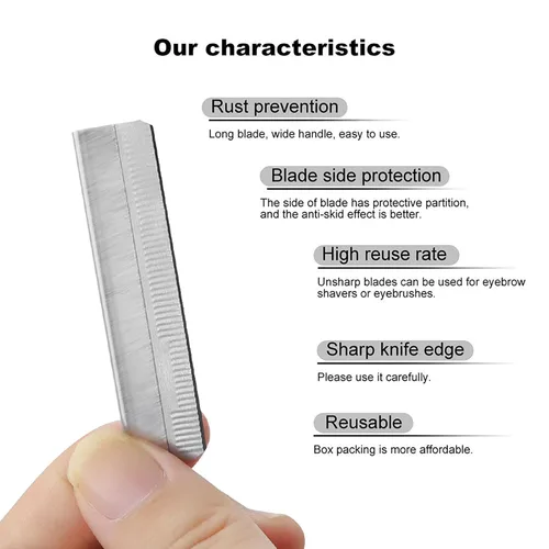 Miniatura 3 de 50 cuchillas de afeitar de un solo filo, repuestos de cuchillas de afeitar rectas de acero inoxidable, cuchillas de pelo facial para mujeres