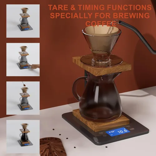 Miniatura 6 de MEGAWISE Báscula de café profesional, alta precisión a 0.005 onzas, fuente de alimentación de batería, vidrio templado impermeable, 4 modos