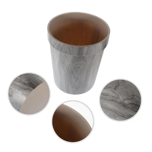 Miniatura 2 de ULTECHNOVO Sturdy Imitation Wood Grain Trash Can Kitchen Bathroom Waste Bin No Lid Modern Stylish Home Decor Office Accessory