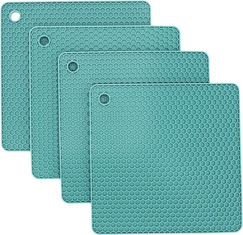 Miniatura 9 de Juego de 2 salvamanteles de silicona de 9 x 12 pulgadas, multiuso, antideslizantes, flexibles, duraderos, resistentes al calor, color rojo, verde