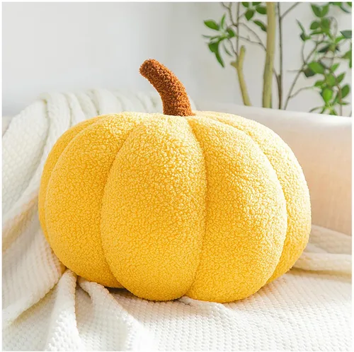 Almohada de bola de calabaza para niñas pequeñas, decoración de dormitorio, almohada amarilla en forma de calabaza en 3D, almohadas decorativas para