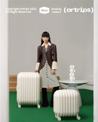 Miniatura 7 de artrips Maleta ligera Hardside con ruedas giratorias y juego de equipaje con bloqueo TSA, Blanco, Diseño de pan