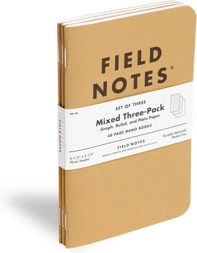 Miniatura 4 de Field Notes: Paquete Original de Kraft de 3 - Papel Mixto (1 Gráfico/Cuadrícula, 1 Rayado/Lineado, 1 Liso/Blanco) Cuadernos de Notas - Cuadernos