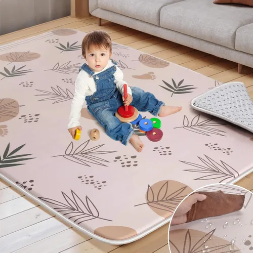 Tapete de espuma gruesa de 74 x 50 pulgadas, 1 pulgada más gruesa e impermeable, tapete de juego para niños pequeños y bebés, tapete de juego grande