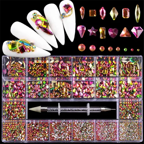Miniatura 20 de 1 caja 3D lindo oso/pajaritas/mariposa resina decoración de uñas Aurora flores diseños holográficos adornos de uñas falda suministros de uñas
