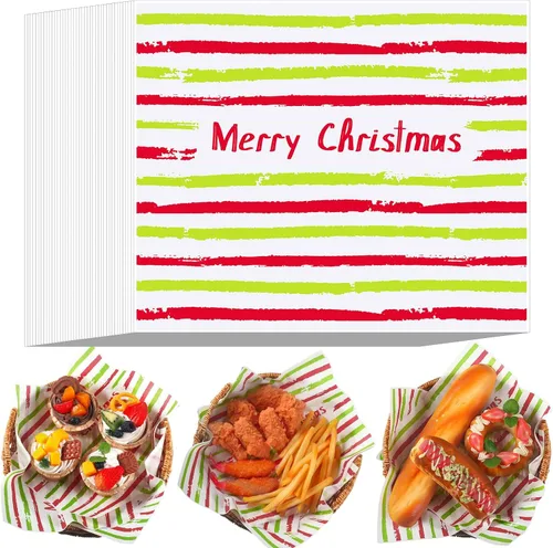 Miniatura 10 de Tenceur 150 piezas de hojas de papel encerado de Navidad para envolver alimentos, papel de pergamino a granel, hojas de papel encerado