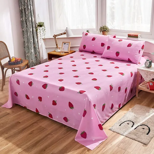 LAMEJOR Juego de sábanas rosadas, tamaño individual, diseño de fresa roja Kawaii con bolsillos profundos de 14 pulgadas de profundidad, 4 piezas, 1
