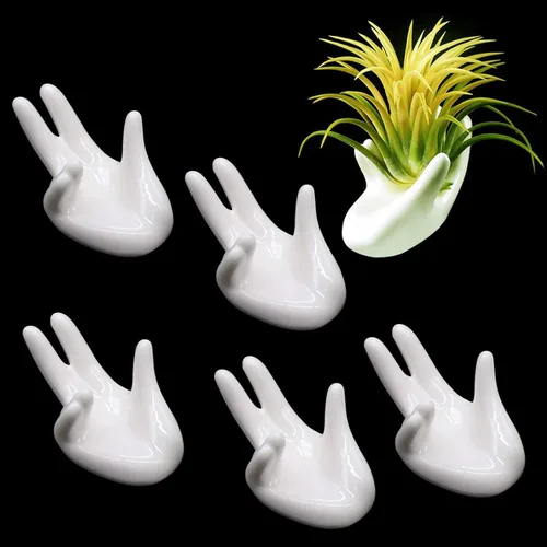 Paquete de 6 soportes de cerámica para plantas de aire, forma de mano, contenedor de plantas de aire Tillandsia, maceta, exhibición de plantas,