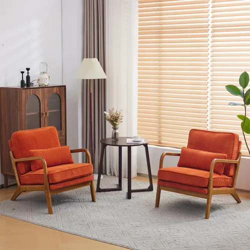 Miniatura 15 de VINGLI Juego Mejorado de 2 Sillones de Acento de Pana Premium, Sillón Tapizado con Brazos, Silla de Lectura Cómoda de Madera Maciza con Almohada